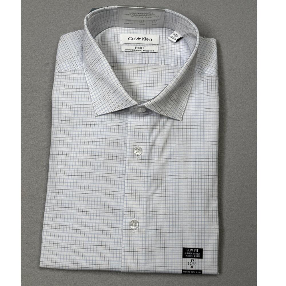 Calvin Klein Steel+  Men's Slim Non-Iron Stretch Dress Shirt blue 17 32-33 $85